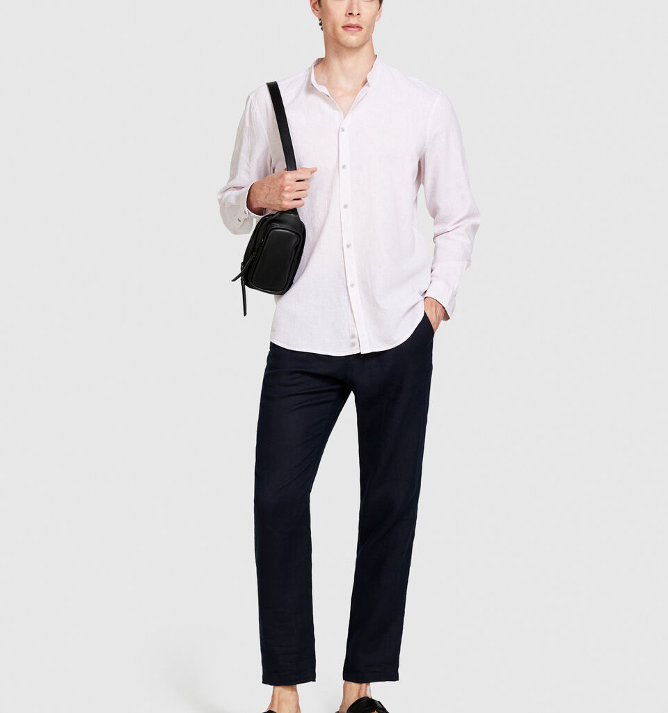 Mandarin collar shirt in linen blend - men's regular fit shirts - Soft Pink | Sisley image number 1